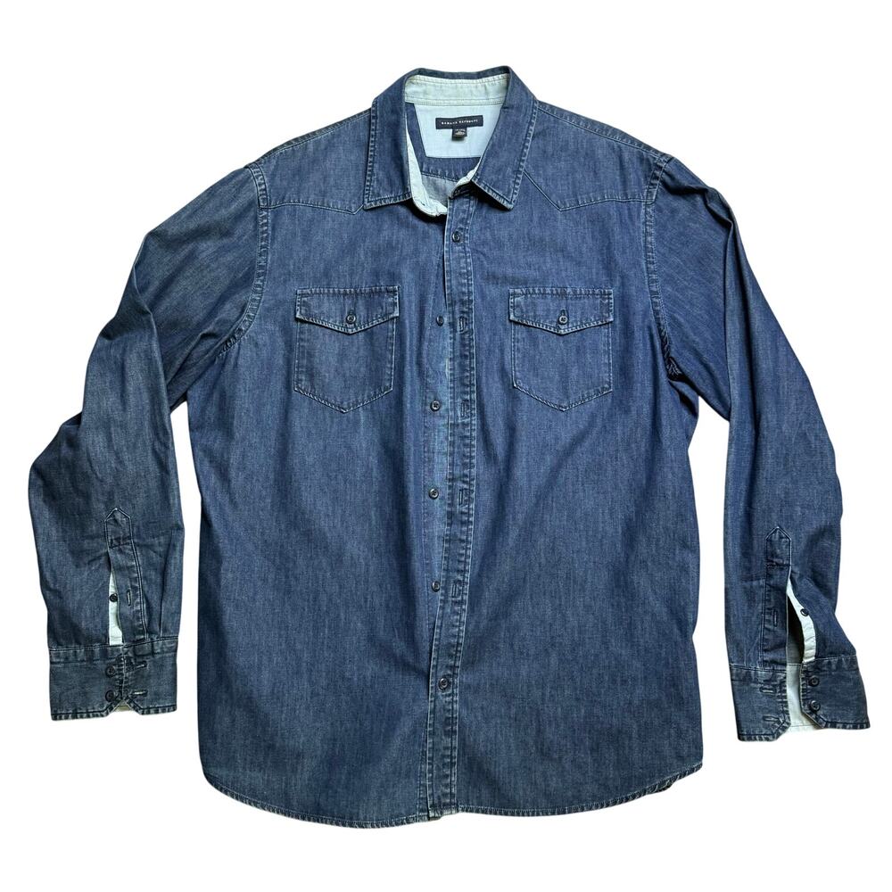 BANANA REPUBLIC JEAN BLUE LONG SLEEVE COLLARED SHIRT WORK XL EXTRA LARGE 17 1/2